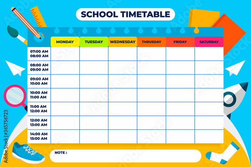 back to school and make a schedule of school activities, school timetable