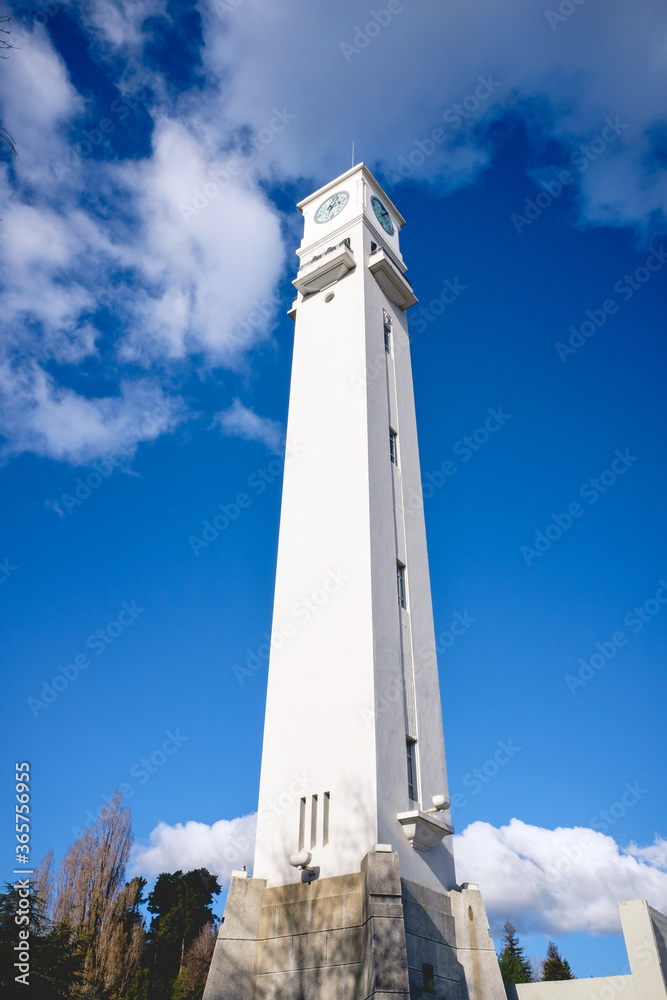 Beautiful old white campanile at Concepción, Chile