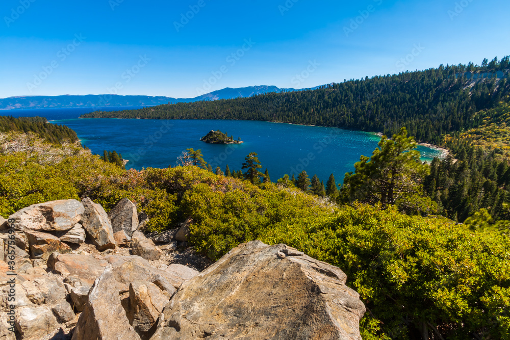 Fannette Island and Emerald Bay From Parsons Rock, Lake Tahoe, California, USA Fannette Island and Emerald Bay From Parsons Rock, Lake Tahoe, California, USA