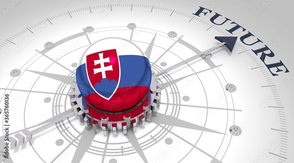 Business concept. Abstract compass points to the future word. Flag of the Slovakia. 3D rendering Business concept. Abstract compass points to the future word. Flag of the Slovakia. 3D rendering