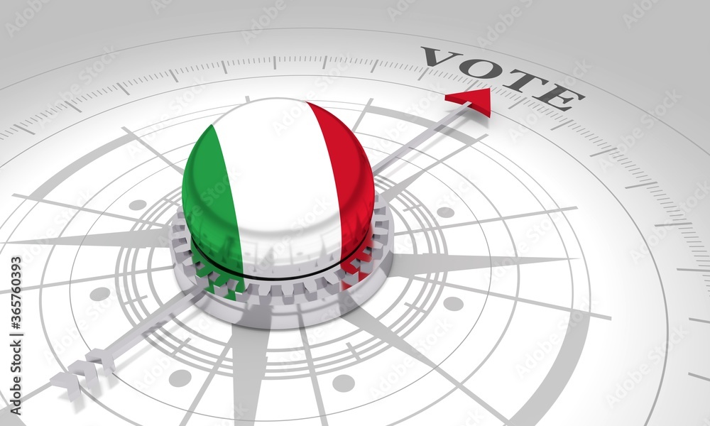 Voting concept. 3D rendering. Abstract compass points to the vote word. Flag of the Italy Voting concept. 3D rendering. Abstract compass points to the vote word. Flag of the Italy