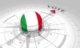 Voting concept. 3D rendering. Abstract compass points to the vote word. Flag of the Italy