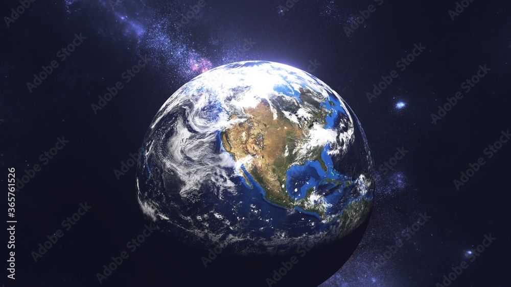Earth View in the Outer Space Illustration. Abstract Wallpaper. 3D Rendering of Earth Planet