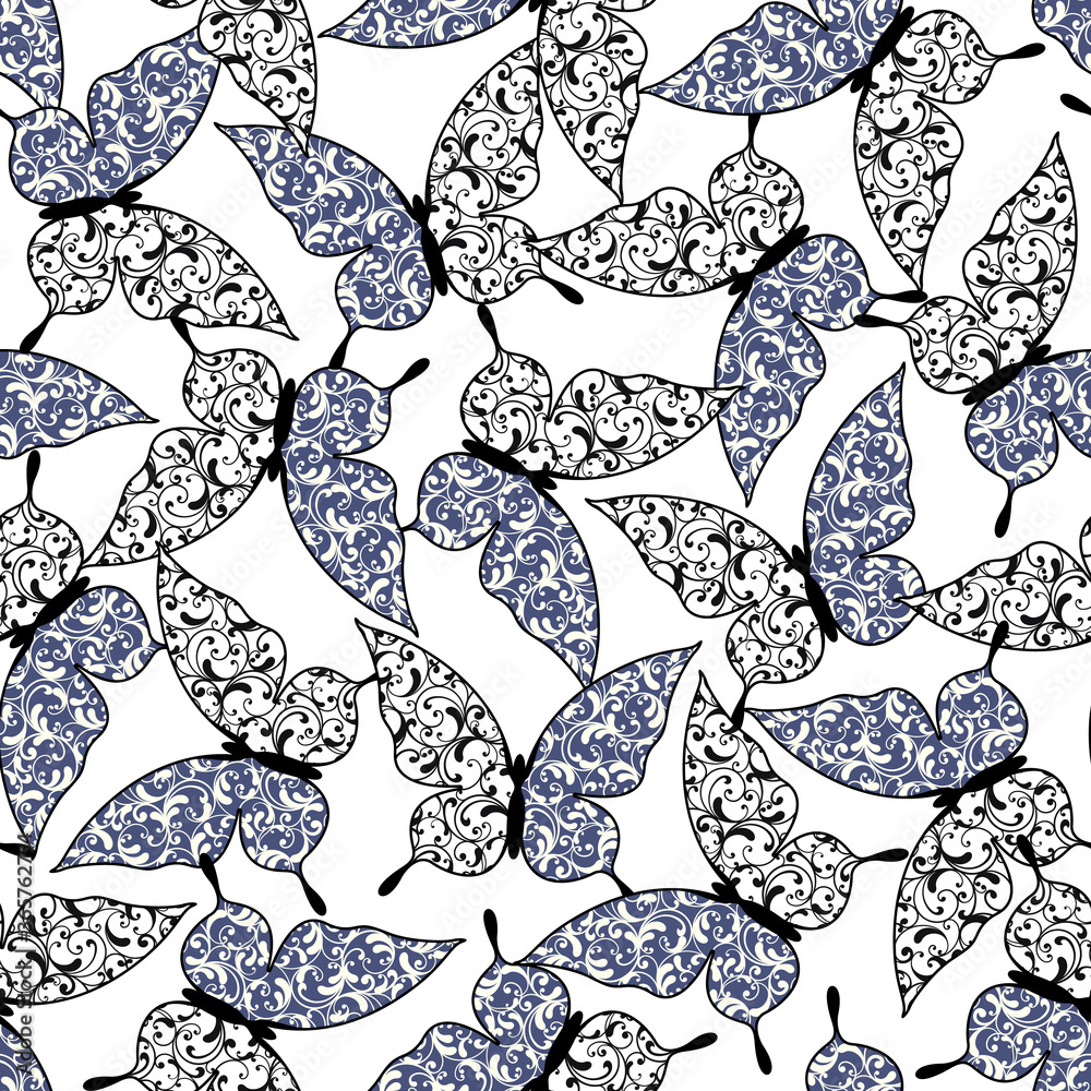Pattern seamless in an ornament of the form of the butterfly, Pattern seamless in an ornament of the form of the butterfly,