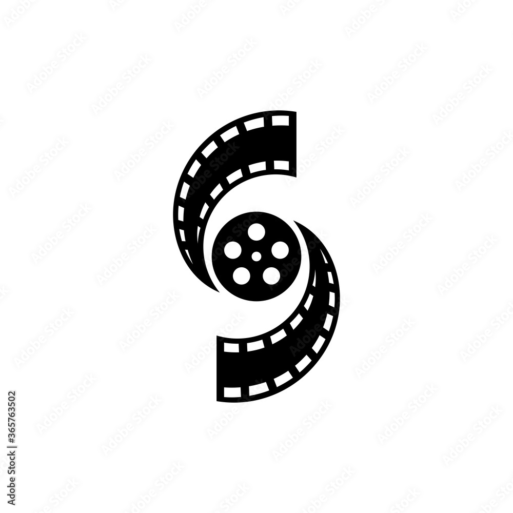 Cinema/movie letter S logo, film reel entertainment logo with flat style in  black and white color Stock Vector