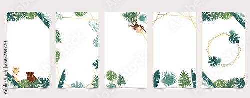 Cute background for social media.Set of instagram story with jungle,safari,animal