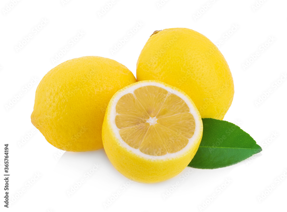 lemon fruit with leaf isolated on white background