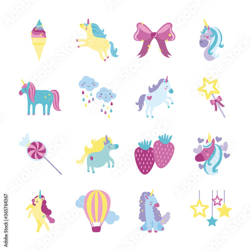 bundle of fairytale unicorn set icons