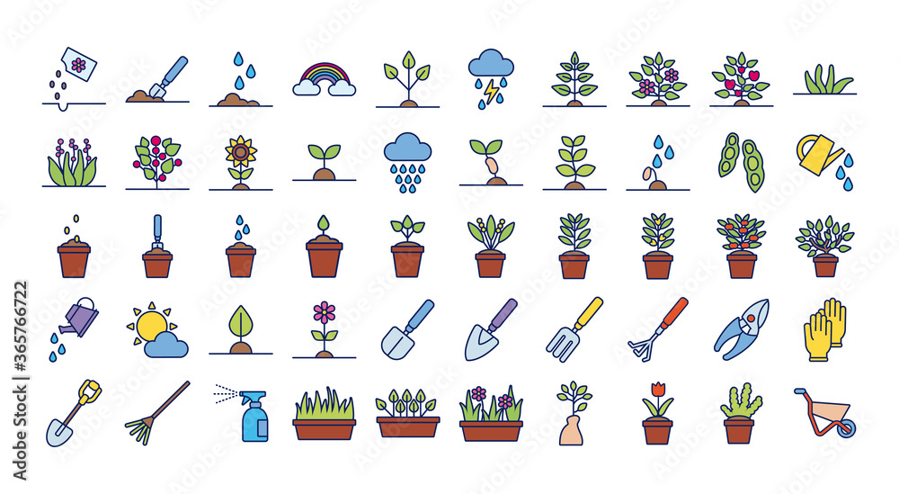 bundle of plant growth line and fill style bundle of plant growth line and fill style