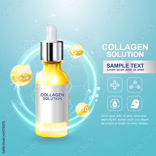 Collagen Serum and Vitamin Background Concept Skin Care Cosmetic.
