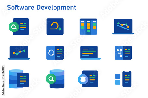 agile methodology software development icon set collection of code programming using sprint kanban board and burn down chart