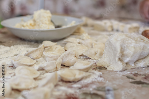 The process of making homemade dumplings with cottage cheese in the village