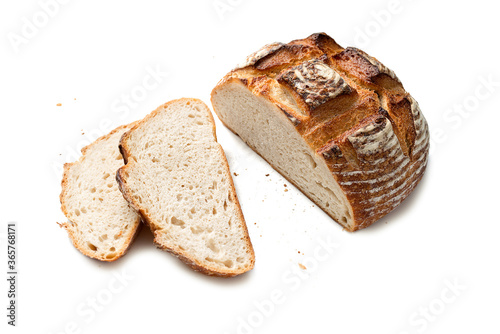 Delicious sliced freshly baked bread isolated on white background