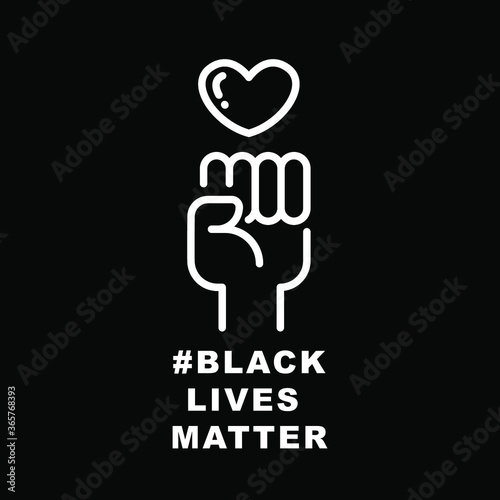Hand symbol for black lives matter protest in USA to stop violence to black people in U.S. America. Fight for human right. Line, pictogram,stroke Vector illustration. Design on black background. EPS10 © Suncheli
