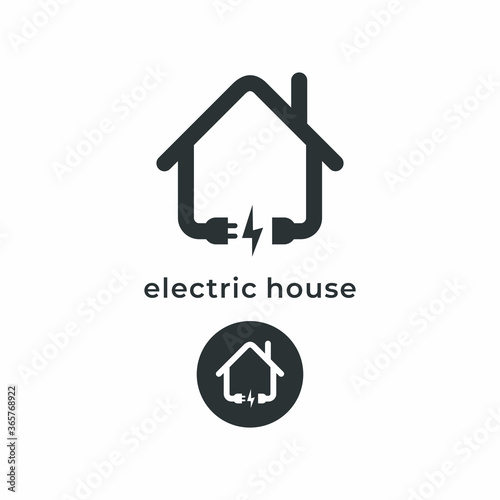 Electric House line icon Electrical cable plug charging symbol