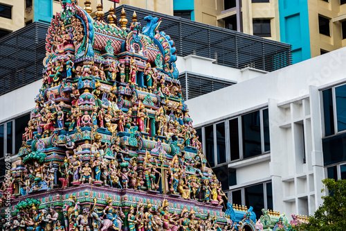 Roof of Sri Veeramakaliamman Hindu Temple in Singapore. photo