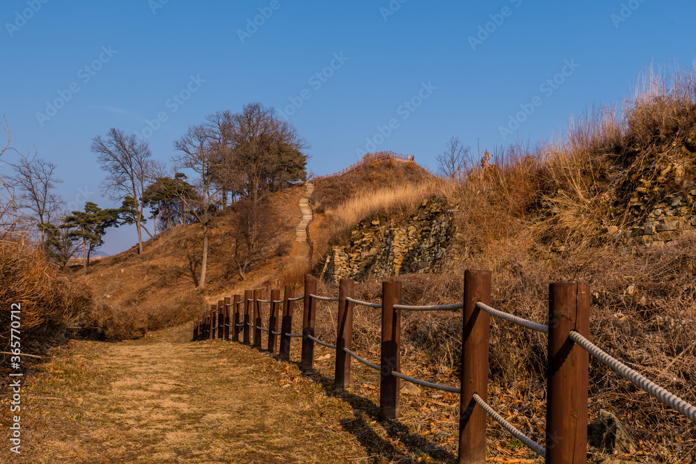 Wooden stairway up mountainside Wooden stairway up mountainside