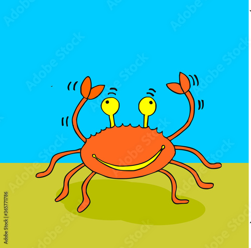 Illustration of a cartoon crab that is smiling happily.