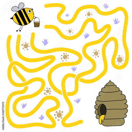 Maze, puzzle for children and adults. The task of developing memory and attention. Page for children's books. Vector illustration, help the bee find a hive