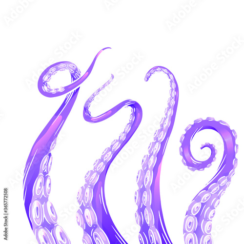 Set of neon color cartoon sketches of octopus tentacles. Creepy limbs of marine inhabitants. Vector object for logos, tattoos, cards and your design.