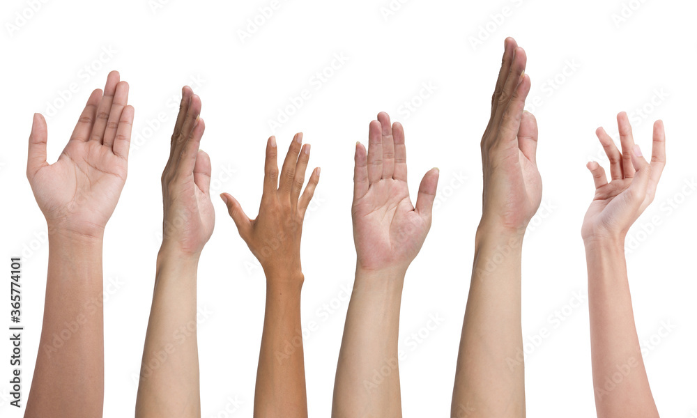Many hands up isolated on white background Many hands up isolated on white background