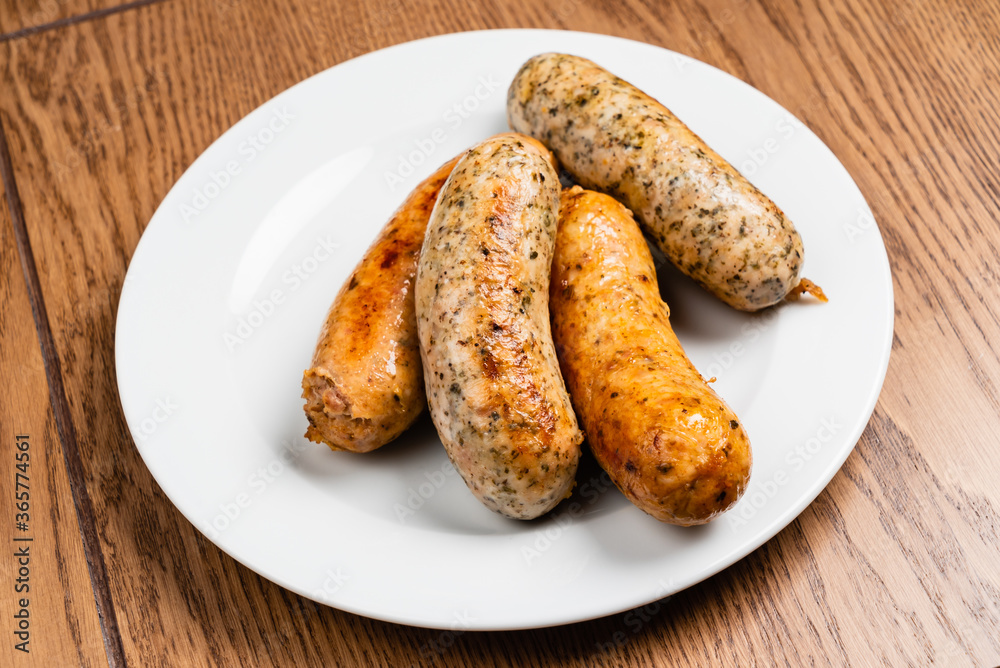 sausages on the white plate
