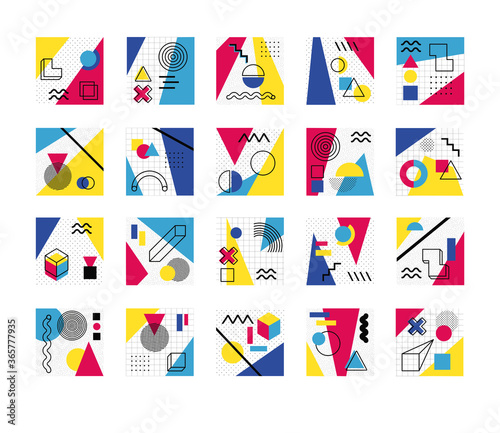 bundle of abstract posters with colors and figures geometrics