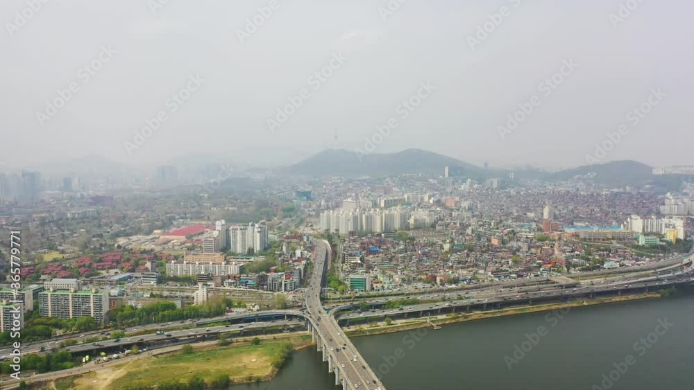 Asia Korea Seoul, Seocho-gu Banpo high-rise apartments, Banpo Bridge traffic, Saebitseom view,