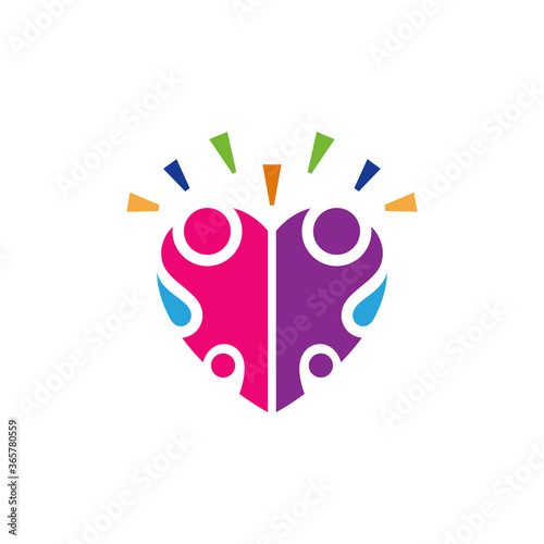 Human/family in heart shape, happy people logo, colorful flat logo style