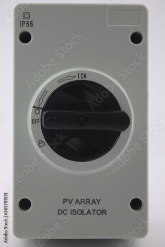 PV array dc isolator box front cover, isolated on white