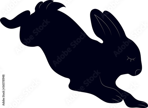 Hand-drawn black silhouettes of cute rabbits sitting in various poses  Isolated On White Background. Detailed vector Illustrations.