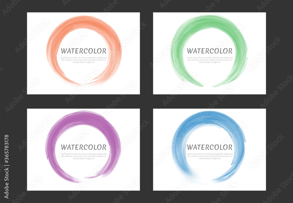 Set of colorful watercolor background templates, circle frame.