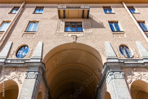 St. Petersburg, Russia, June 13, 2020. Fragment of the facade of a building on Rubinstein Street, typical for the area of ​​historical buildings of the city. photo