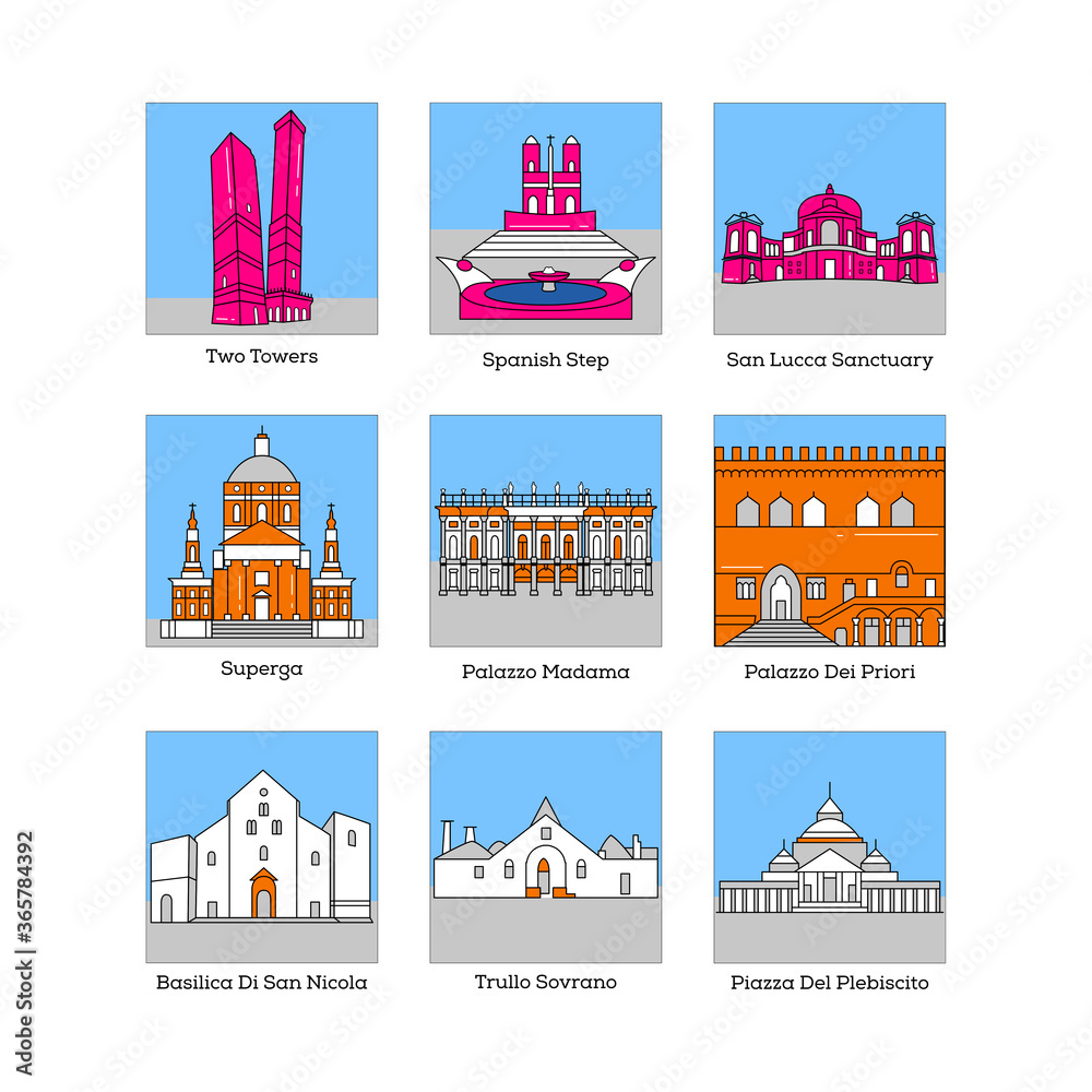 Monument icons vector [ ITALY]