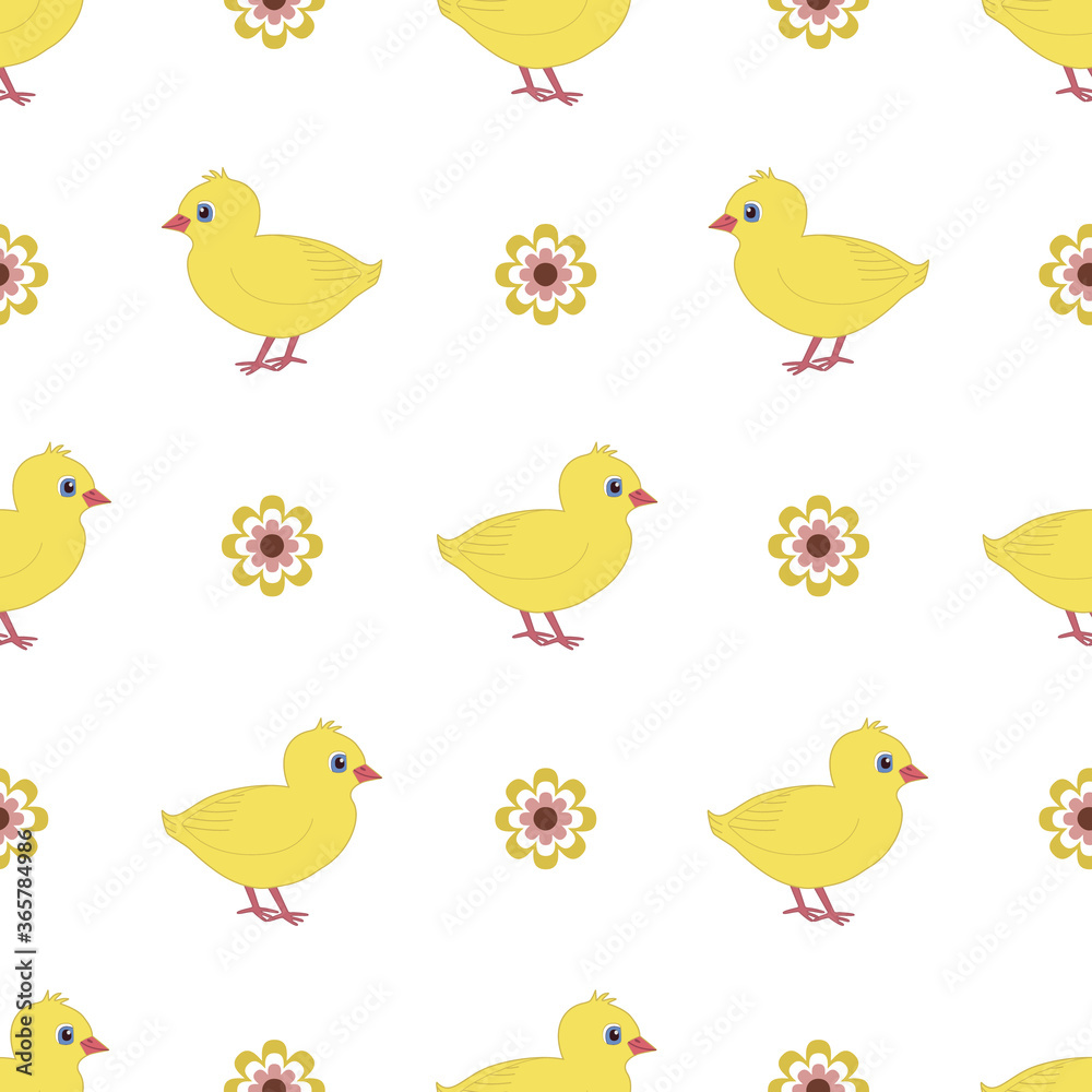 Cute chick seamless pattern vector on isolated white background.