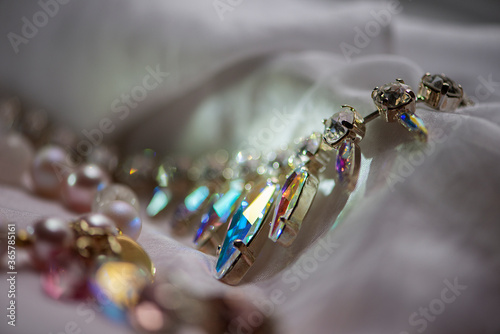 Close-up details of necklace with swarovski crystal stones