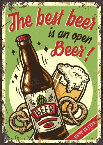 Retro poster with beer mug, pretzel and bottle