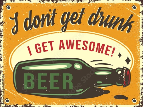 Retro poster with lying beer bottle and cap