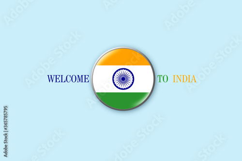 Round badge with flag of India on a blue background. 3D illustration. Welcome to India. Travels. Free Download Round badge with flag of India on a blue background. 3D illustration. Welcome to India. Travels. - GFXLoad