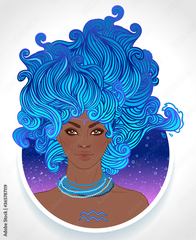 Illustration of Aquarius astrological sign as a beautiful African American girl. Zodiac vector illustration isolated on white. Future telling, horoscope, alchemy, spirituality, fashion black woman. Illustration of Aquarius astrological sign as a beautiful African American girl. Zodiac vector illustration isolated on white. Future telling, horoscope, alchemy, spirituality, fashion black woman.