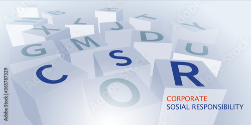 CSR creative background. Corporate social responsibility concept with  abbreviation on cubes with other letters.