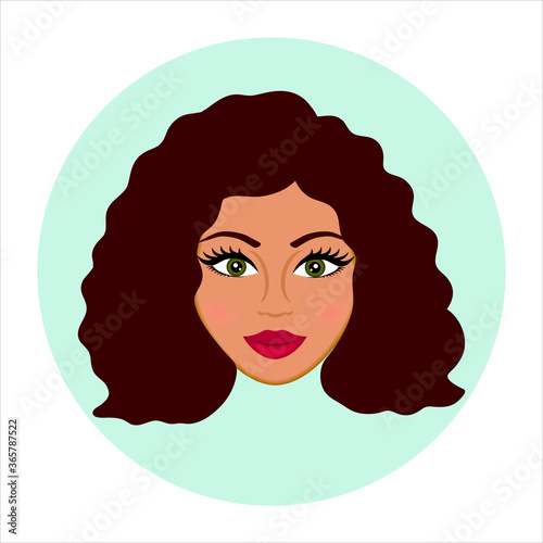 Latina woman avatar. Curly hairstyle. Dark wavy hair.