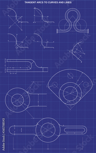 tangent arcs to curves and lines on technic background