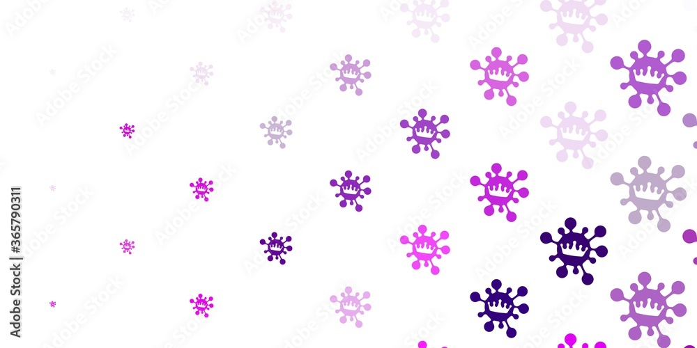 Light purple, pink vector background with covid-19 symbols. Light purple, pink vector background with covid-19 symbols.