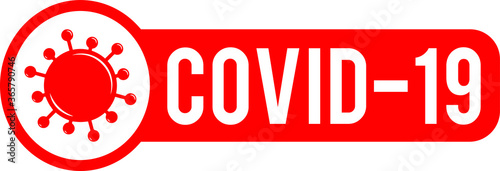 Covid-19 Update sign with virus illustration. Vector icon