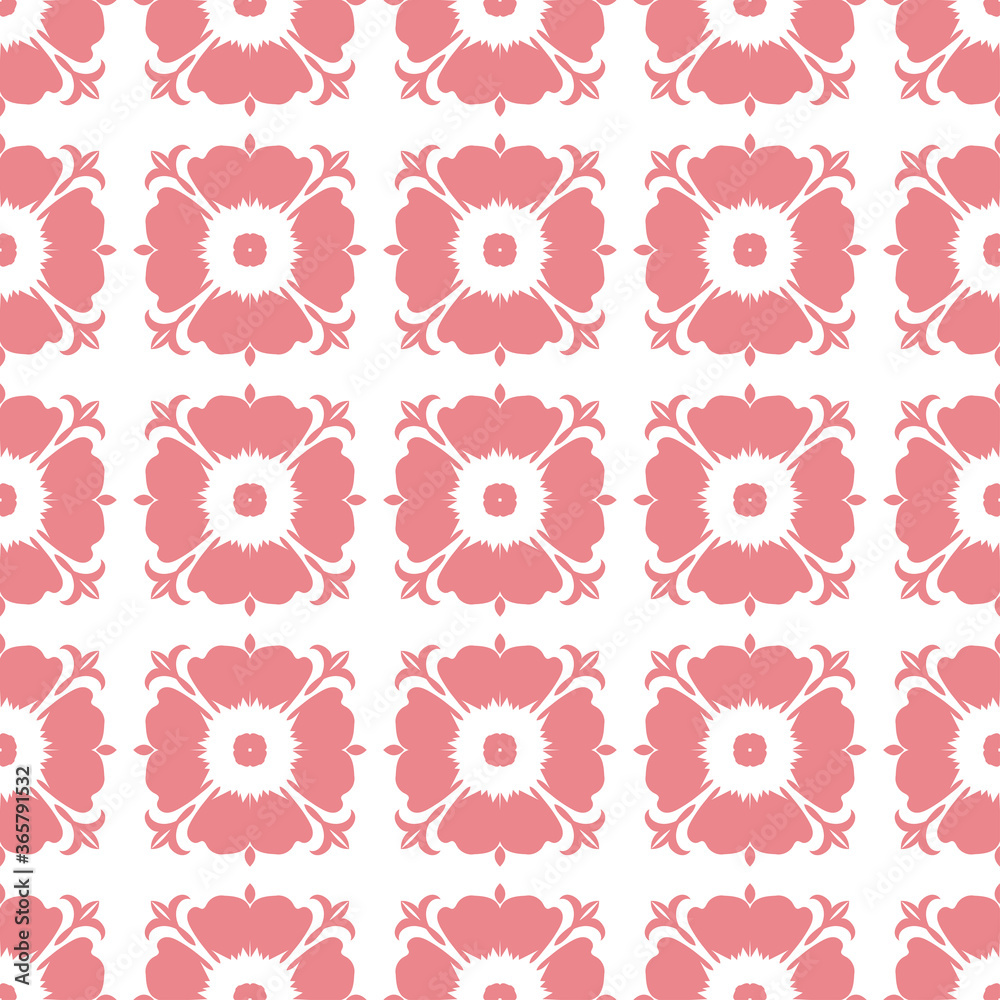 White seamless background with pink flloral pattern