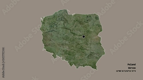 Podlachian, voivodeship of Poland, with its capital, localized, outlined and zoomed with informative overlays on a satellite map in the Stereographic projection. Animation 3D photo