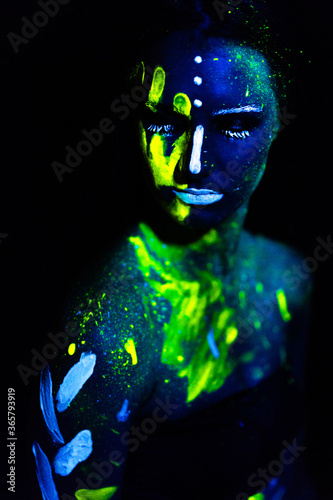 abstract blue background with human head and hands