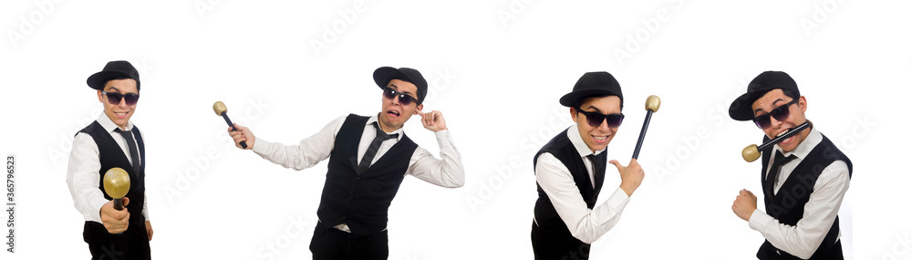 Funny man in karaoke club isolated on white Funny man in karaoke club isolated on white