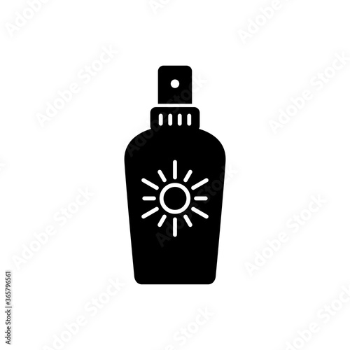 Concepto vacaciones de verano. Icono plano crema solar en aerosol en color negro